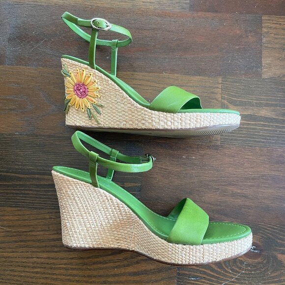 Ann Taylor Green Sunflower Wedge Sandals - Size 6.5 - Picture 5 of 11